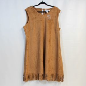 Back In The Saddle Womens Tan Sleeveless Western Faux Suede Fringe Dress Size 2X